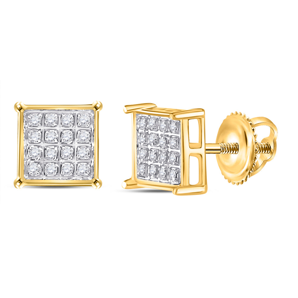 Gold Square Cluster Earrings 1/10 Cttw Round Natural Diamond Womens (1.52 grams)