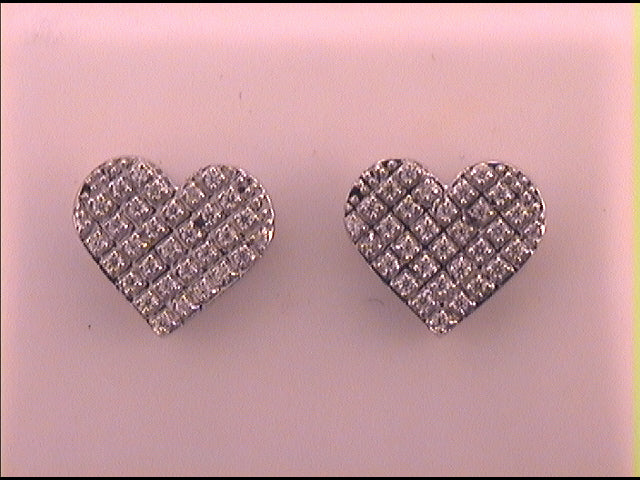 10Kt White Gold 1/5Ct-Dia Micro-Pave Gift Heart  Earring (1.77 grams)