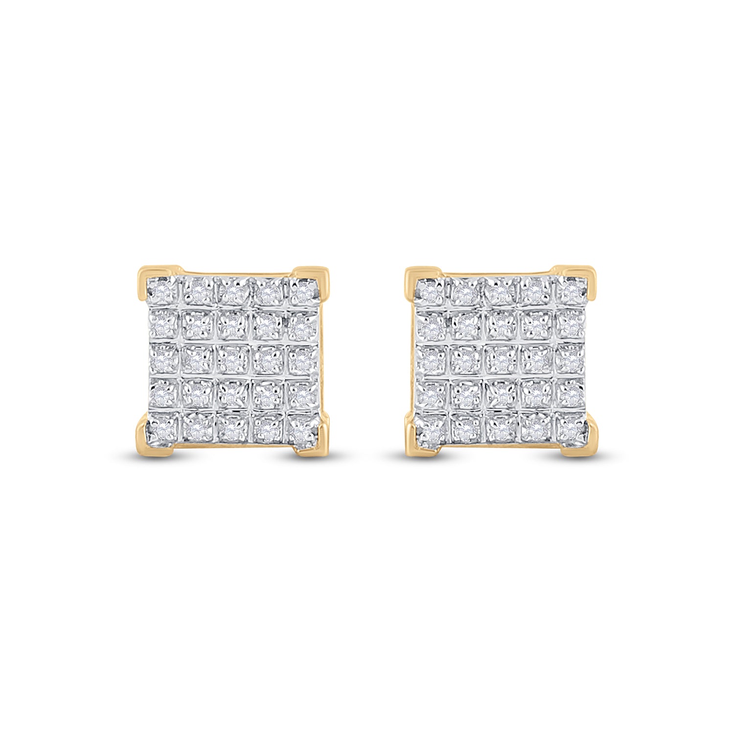 Gold Square Earrings 1/6 Cttw Round Natural Diamond Mens (1.39 grams)