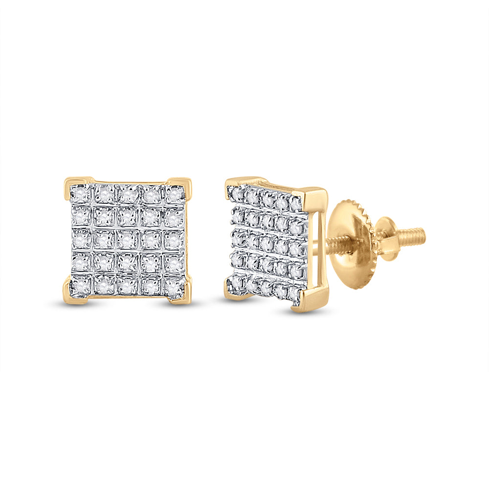 Gold Square Earrings 1/6 Cttw Round Natural Diamond Mens (1.39 grams)