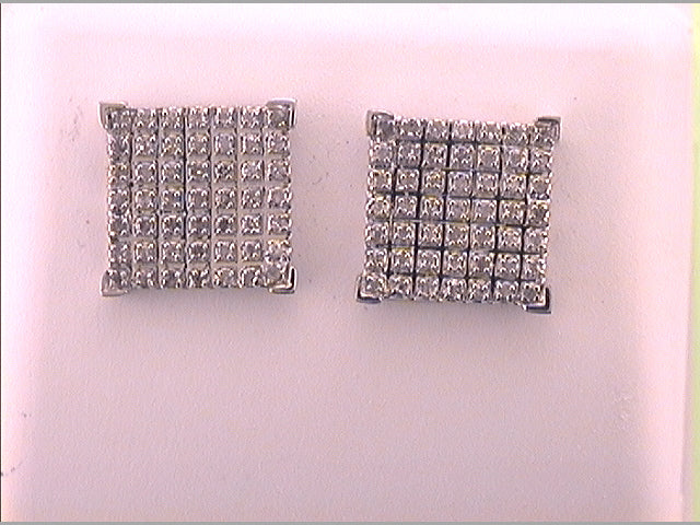 10Kt White Gold 1/3Ct-Dia Micro-Pave Mens Square Earring