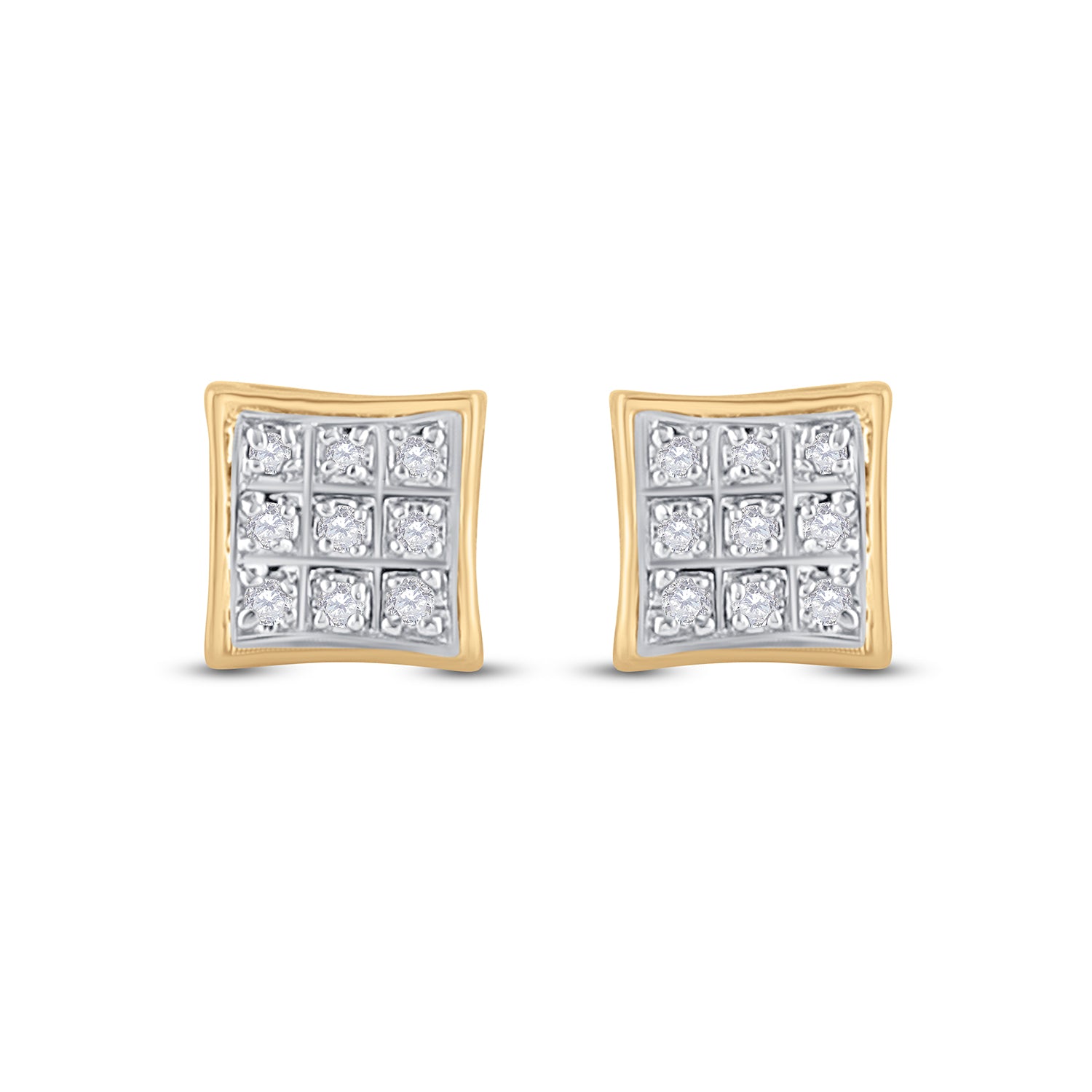 Gold Square Earrings 1/20 Cttw Round Natural Diamond Mens (0.84 grams)