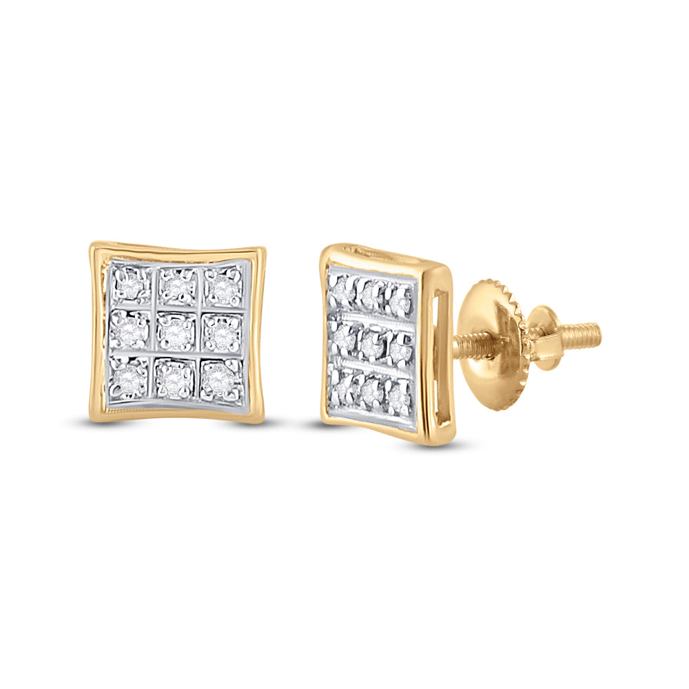 Gold Square Earrings 1/20 Cttw Round Natural Diamond Mens (0.84 grams)