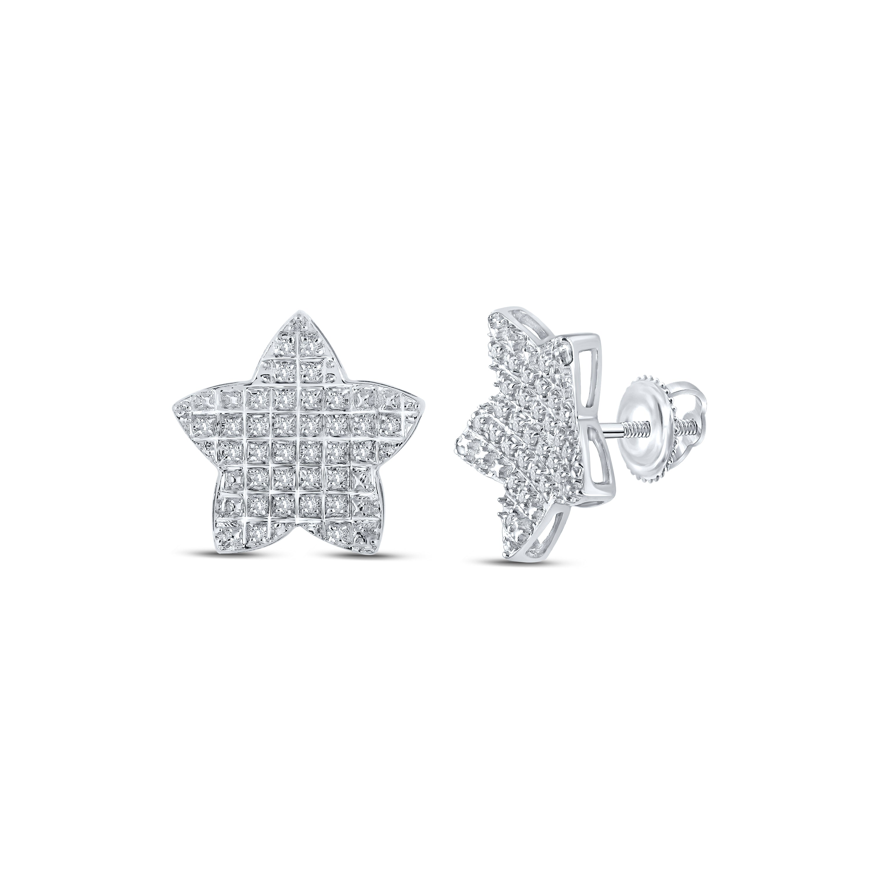 10Kt White Gold 1/5Ct-Dia Micro-Pave Star Earring (2.36 grams)