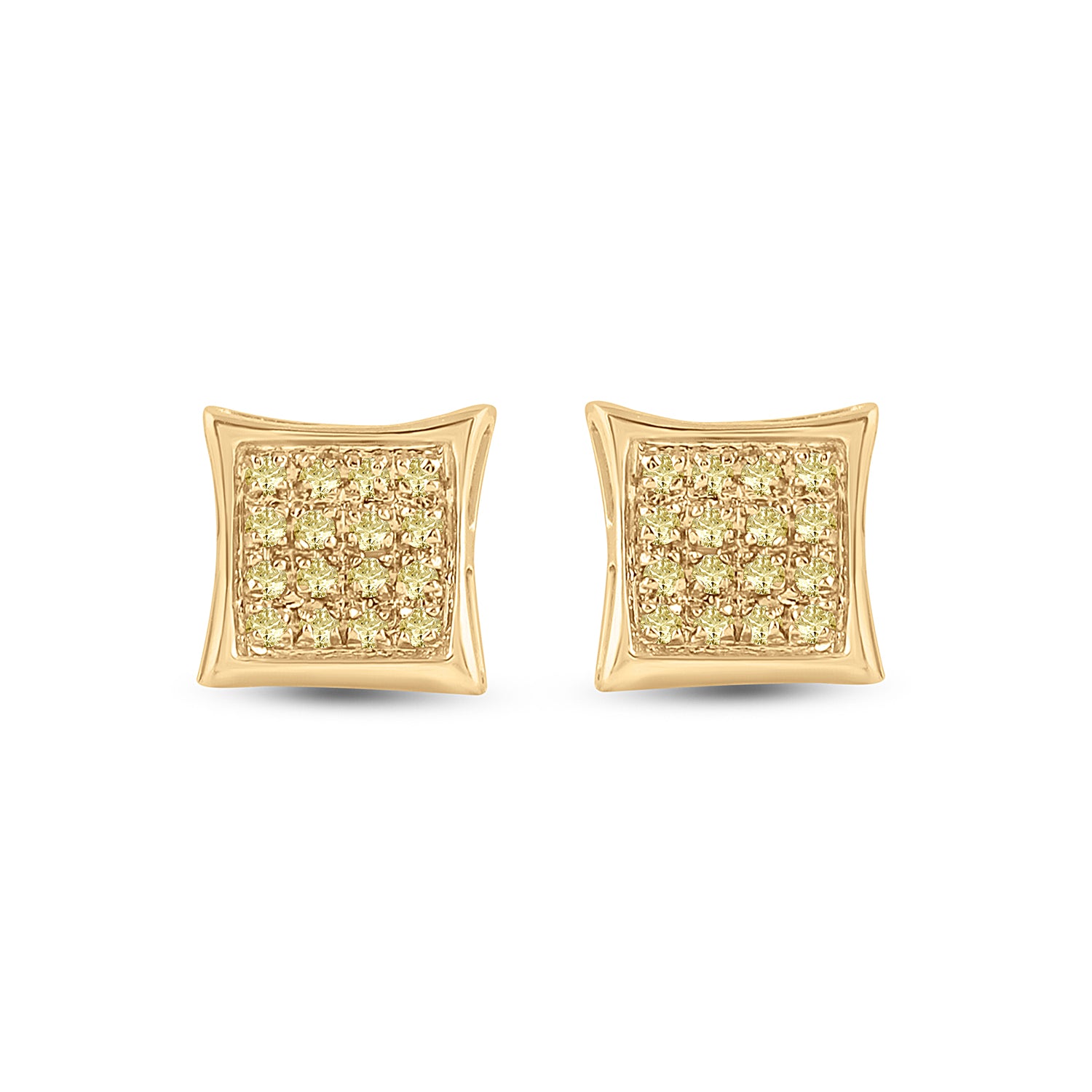 Gold Square Earrings 1/10 Cttw Round Yellow Color Treated Diamond Mens (0.81 grams)