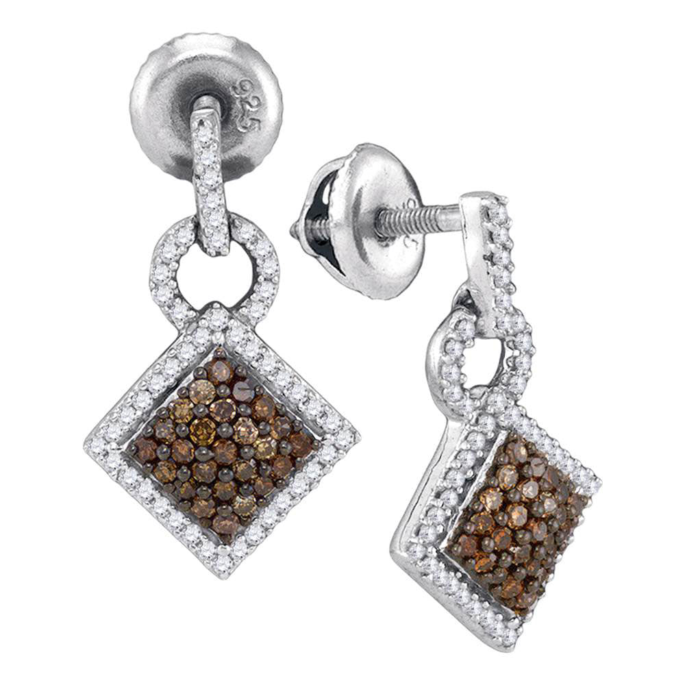 10Kt White Gold 1/2Ctw-Dia Micro-Pave Brown Earring (2.05 grams)