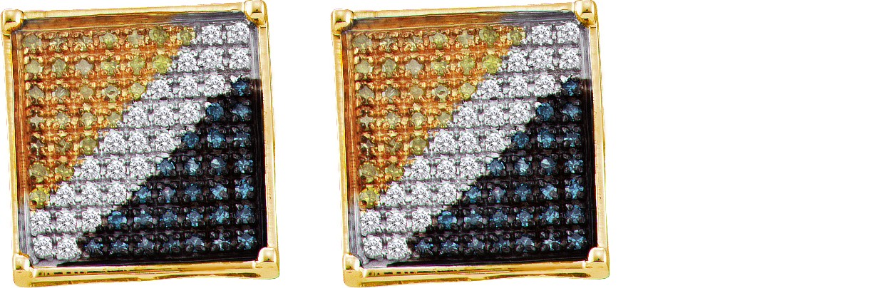 10Kt Gold 1 Ctw-Dia Blue Micro-Pave Earring