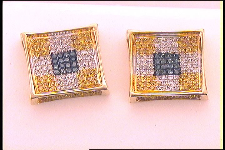 10Kt Yellow Gold 1/2Ct-Dia Blue Micro-Pave Mens Earrings (3.13 grams)