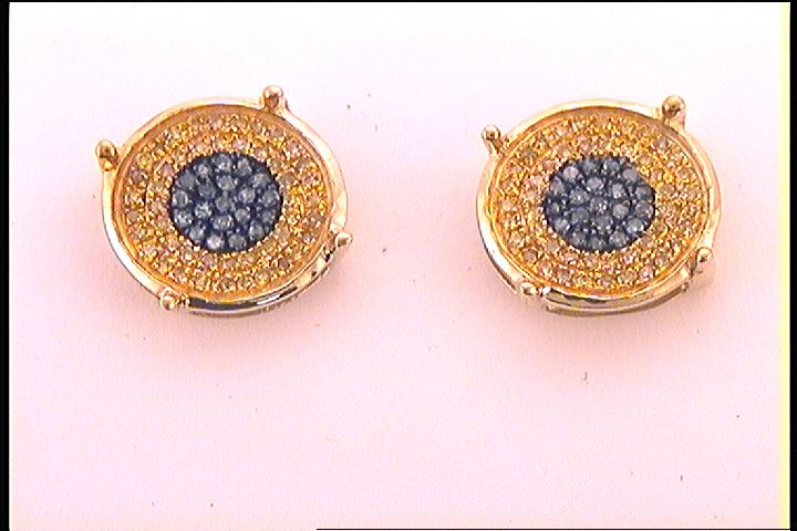 10Kt Yellow Gold 1/4Ct-Dia Blue Micro-Pave Mens Earrings (1.74 grams)