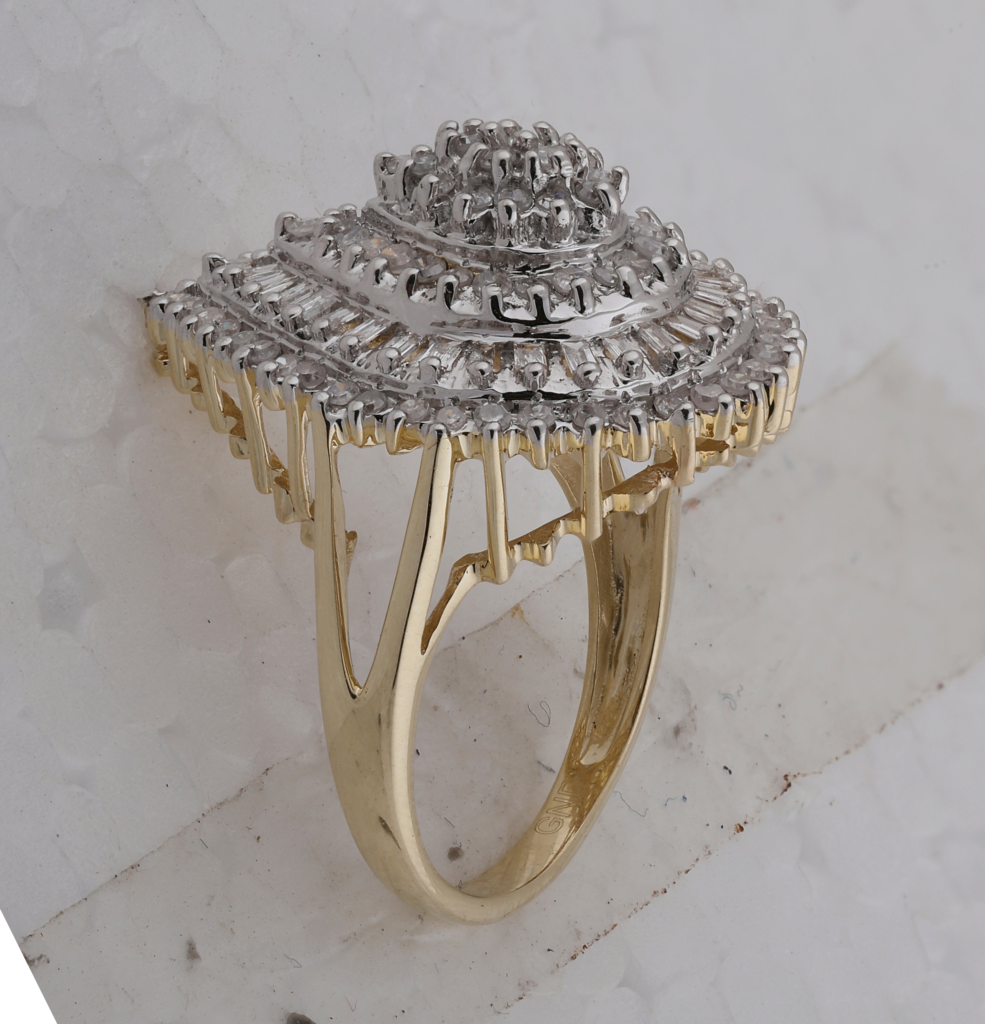 Gold Teardrop Cluster Ring 7/8 Cttw Round Natural Diamond Womens (6.35 grams)