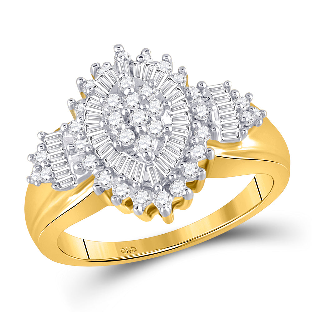 10Kt Yellow Gold Womens Round Baguette Diamond Oval Cluster Ring 1/2 Cttw (4.38 grams)