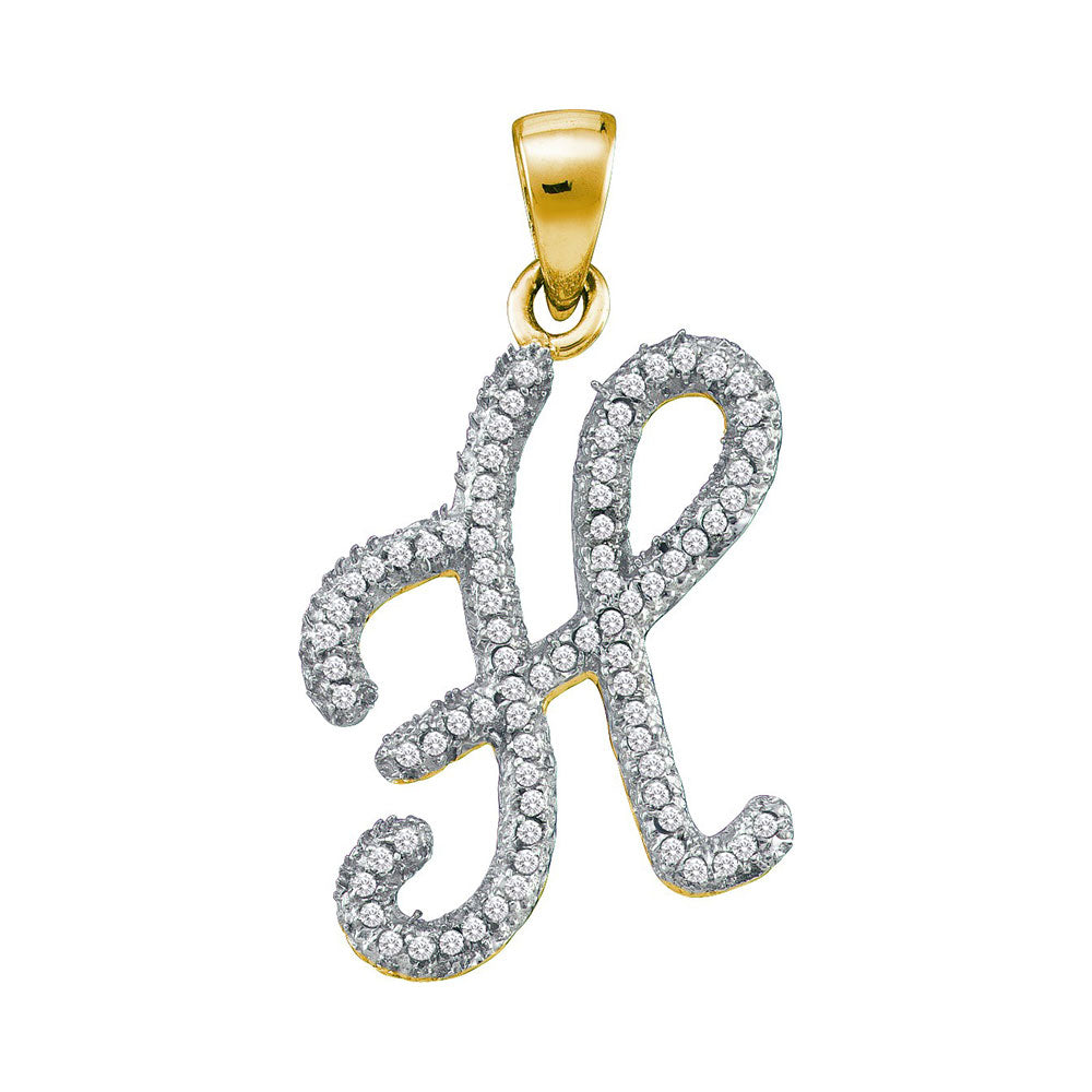 Gold Initial H Letter Pendant 1/5 Cttw Round Natural Diamond Womens (1.26 grams)