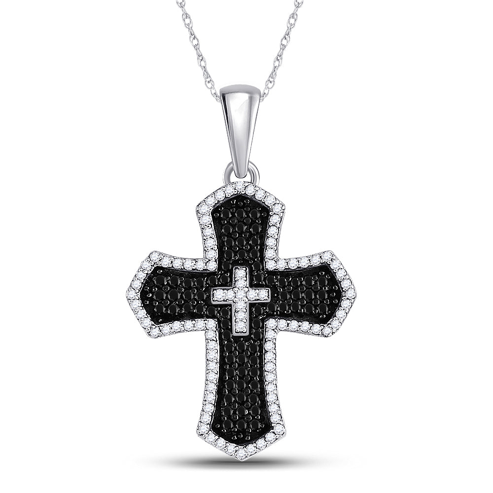 14Kt White Gold 3/4Ct-Dia Gift Black Cross Pendant (3.69 grams)