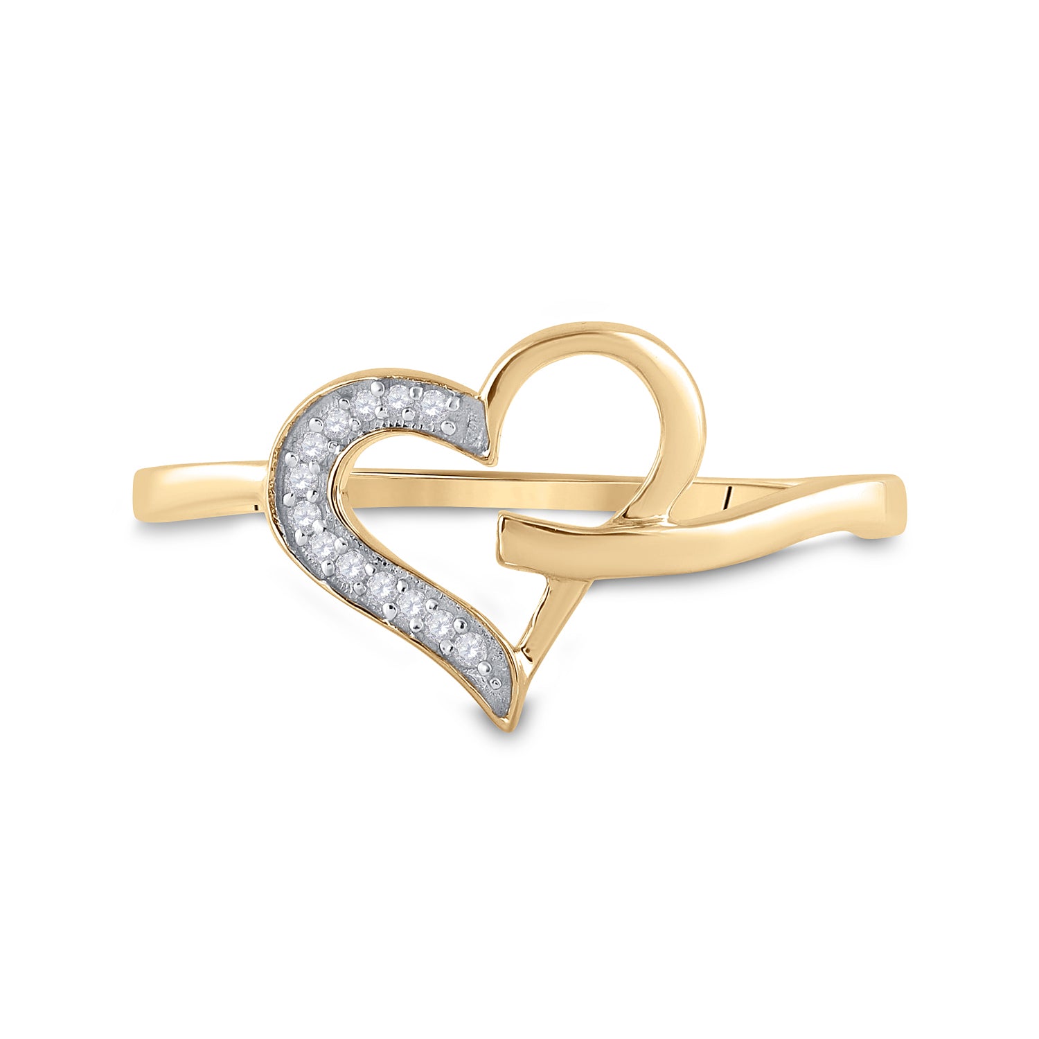 Gold Heart Ring 1/20 Cttw Round Natural Diamond Womens (1.21 grams)