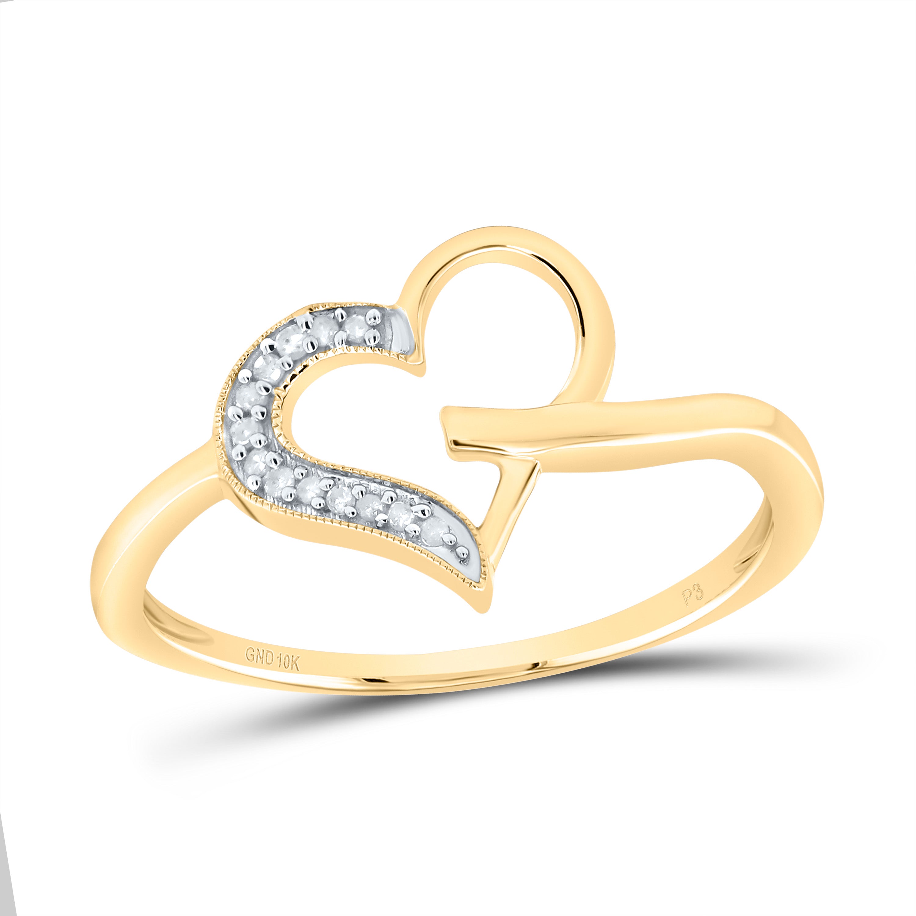 Gold Heart Ring 1/20 Cttw Round Natural Diamond Womens (1.21 grams)