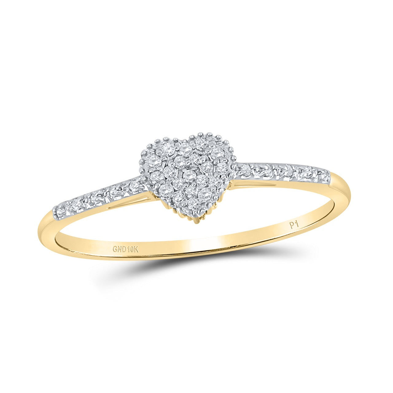 Gold Slender Heart Ring 1/20 Cttw Round Natural Diamond Womens (0.89 grams)