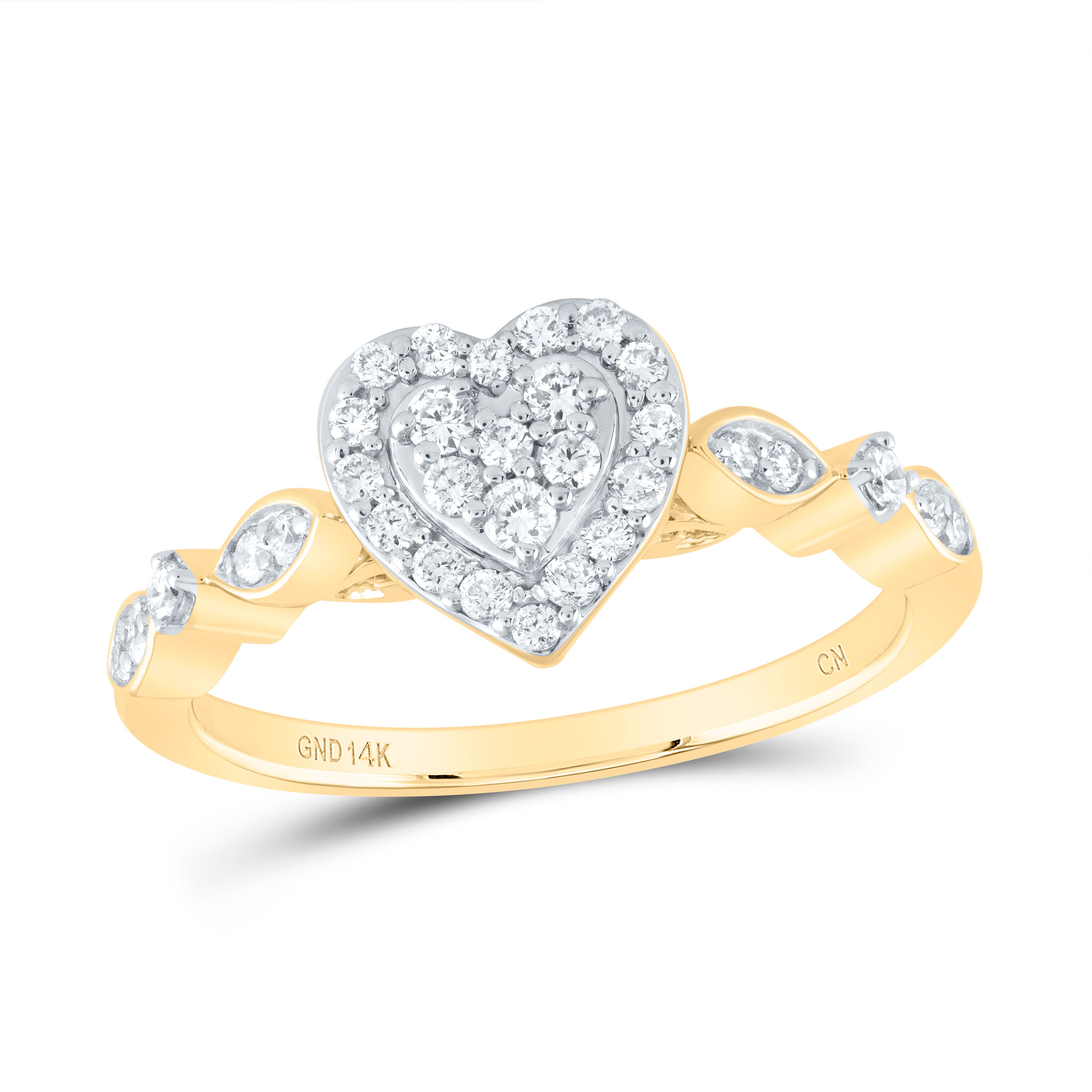 Gold Cluster Heart Ring 1/3 Cttw Round Natural Diamond Womens (2.7 grams)