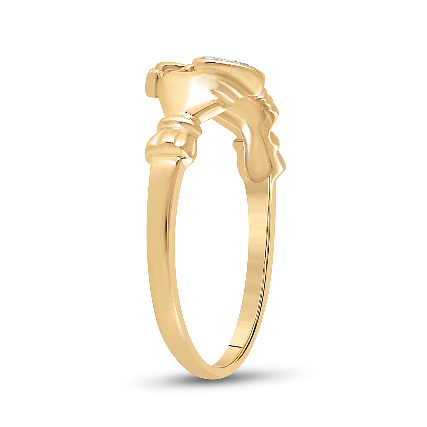 10Kt Yellow Gold Womens Round Diamond Claddagh Heart Ring .02 Cttw (1.82 grams)