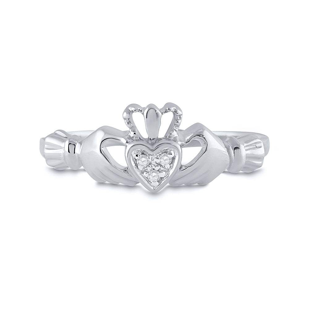 10Kt White Gold Womens Round Diamond Claddagh Heart Ring .01 Cttw (1.95 grams)