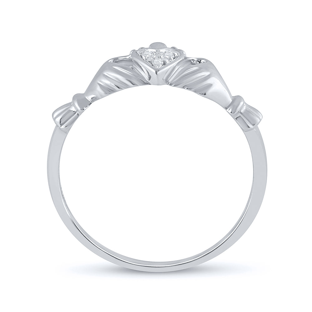 10Kt White Gold Womens Round Diamond Claddagh Heart Ring .01 Cttw (1.95 grams)