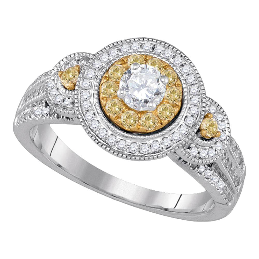 14Kt White Gold 3/4Ctw-Dia 1/4Ct-Crd Amarillo Natural Yellow Diamond Ring (5.27 grams)