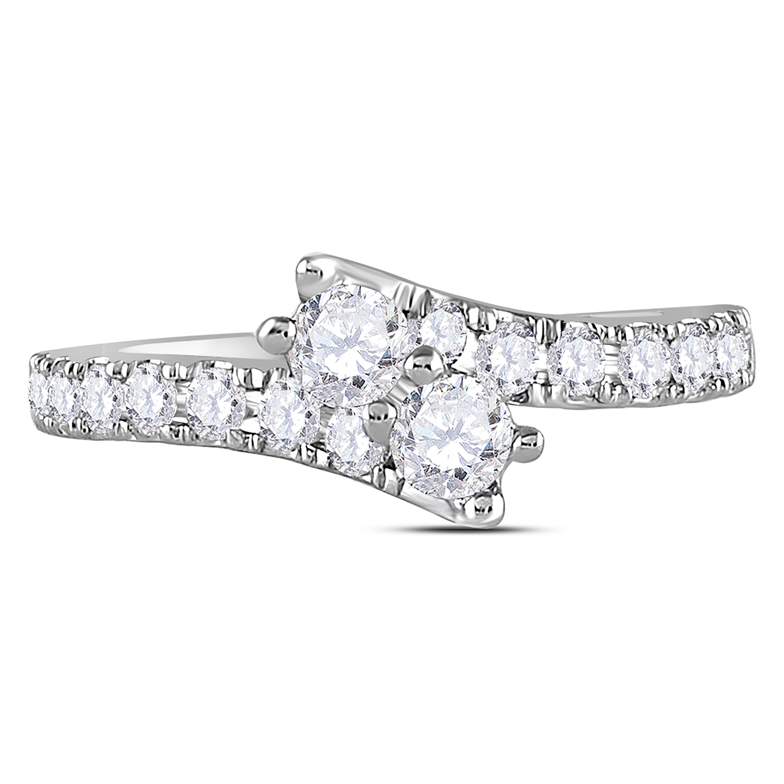 14Kt White Gold Womens Round Diamond 2-Stone Bridal Wedding Engagement Ring 1.00 Cttw (Certified) (3.64 grams)