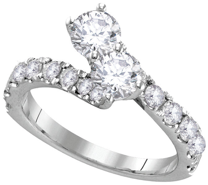 14Kt White Gold 2 Ctw-Dia Ana M  2*3/8Crd 2Stone No Halo Engaement Ring (3.36 grams)