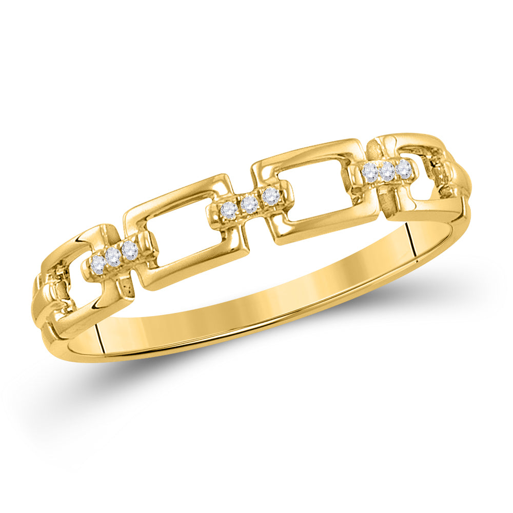 Gold Chain Link Stackable Band Ring .03 Cttw Round Natural Diamond Womens (1.72 grams)