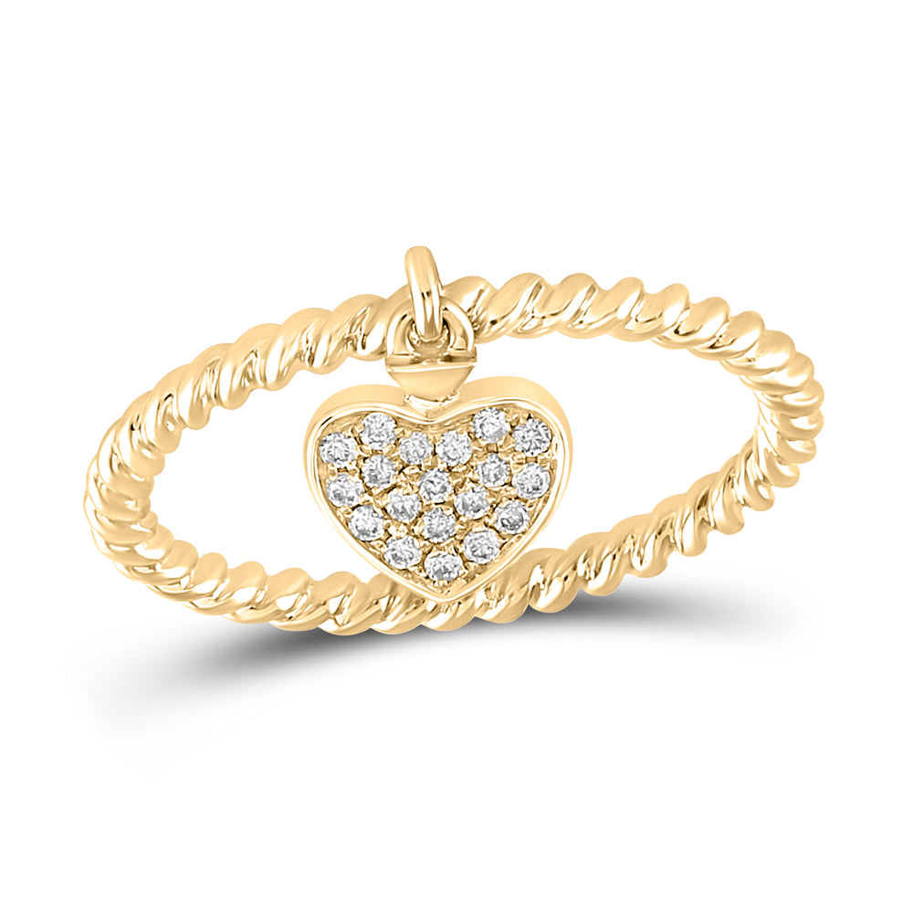 Gold Heart Dangle Stackable Band Ring 1/10 Cttw Round Natural Diamond Womens (1.95 grams)