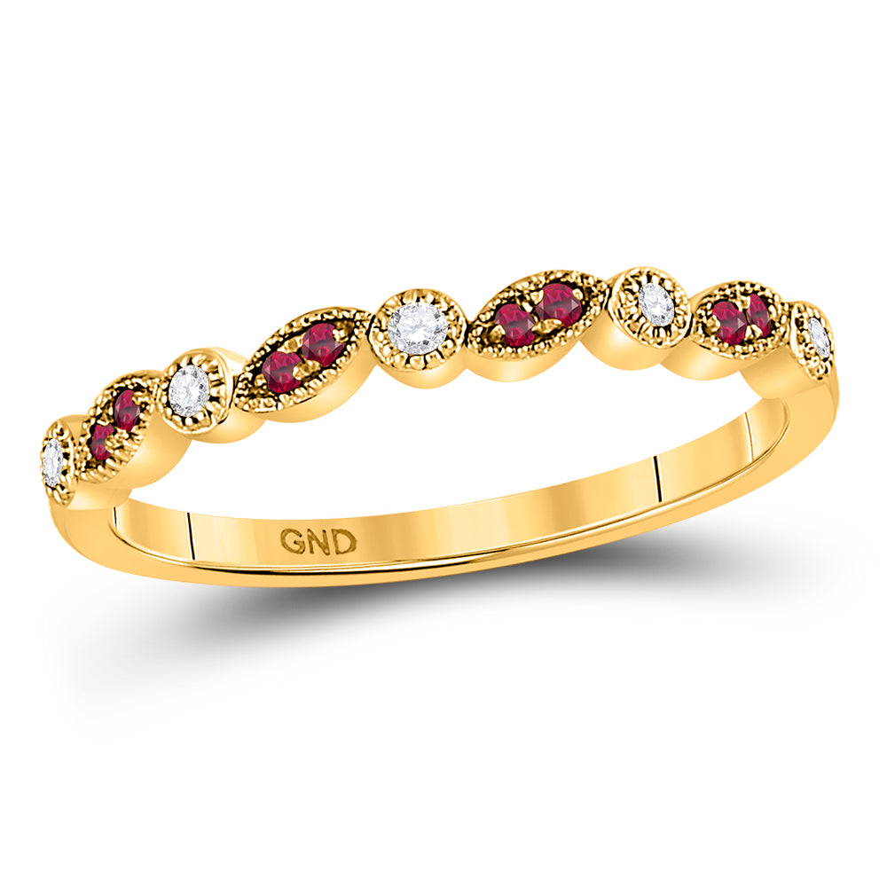 Gold Stackable Band Ring 1/8 Cttw Round Ruby Womens (1.45 grams)