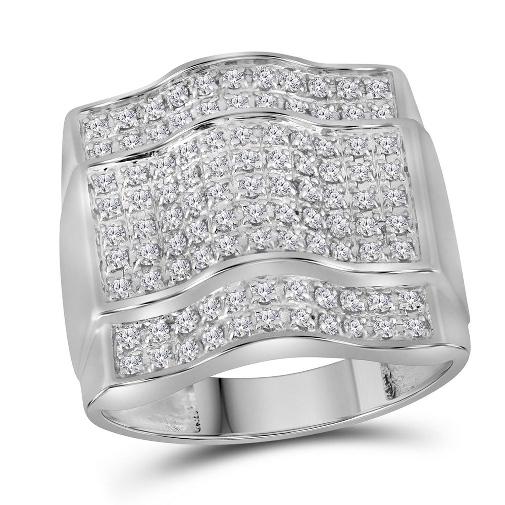10Kt White Gold 1 Ct-Dia Micro-Pave Mens Ring
