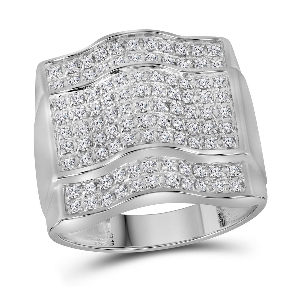 10Kt White Gold 1 Ct-Dia Micro-Pave Mens Ring (6.7 grams)