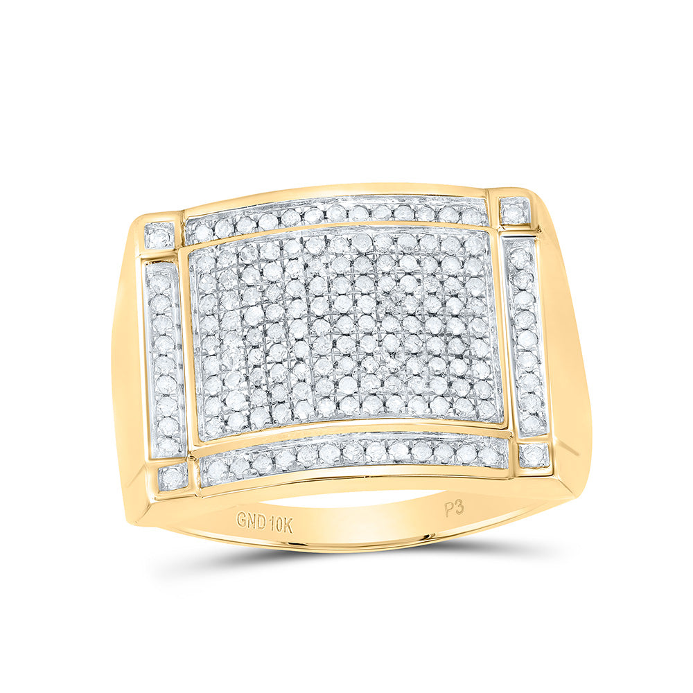 Gold Rectangle Cluster Ring 1/2 Cttw Round Natural Diamond Mens (4.58 grams)