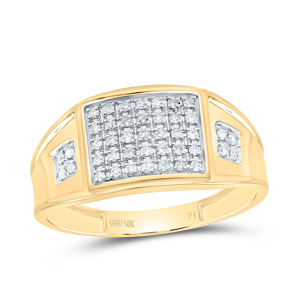 Gold Square Cluster Ring 1/4 Cttw Round Natural Diamond Mens (3.16 grams)