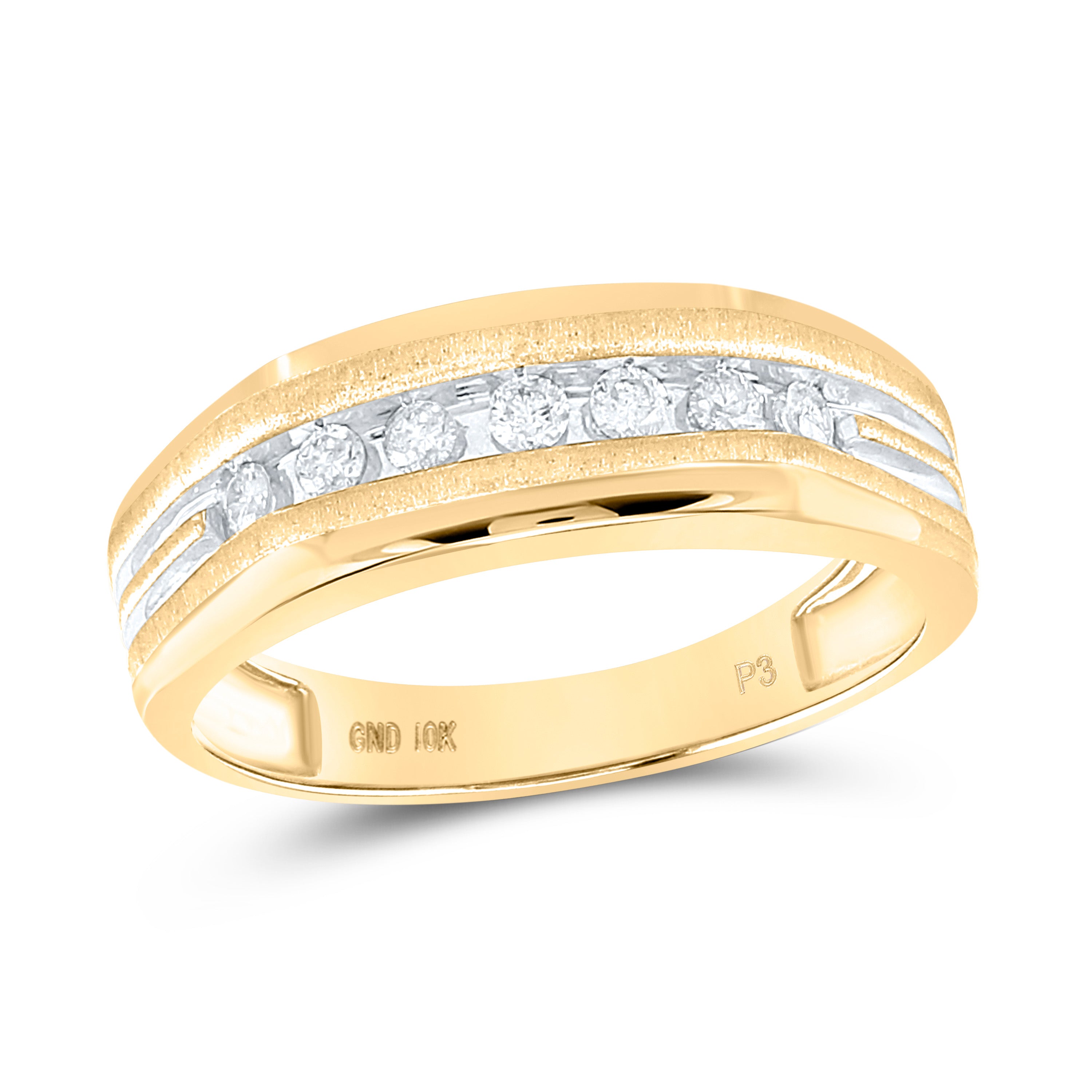 Gold Band Wedding Ring 1/4 Cttw Round Natural Diamond Mens (3.6 grams)