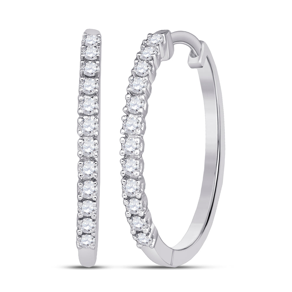 10Kt White Gold Womens Round Diamond Slender Single Row Hoop Earrings 1/4 Cttw (1.72 grams)