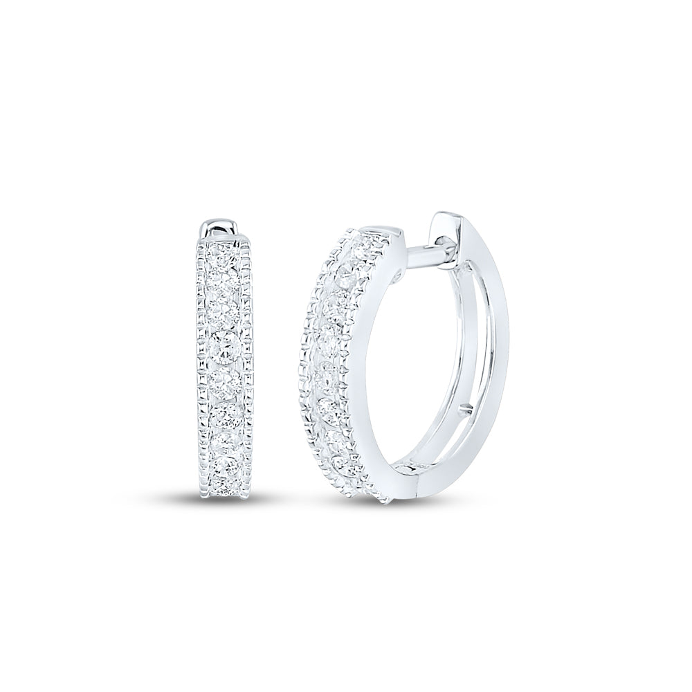 10Kt White Gold Womens Round Diamond Milgrain Hoop Earrings 1/4 Cttw (2.15 grams)