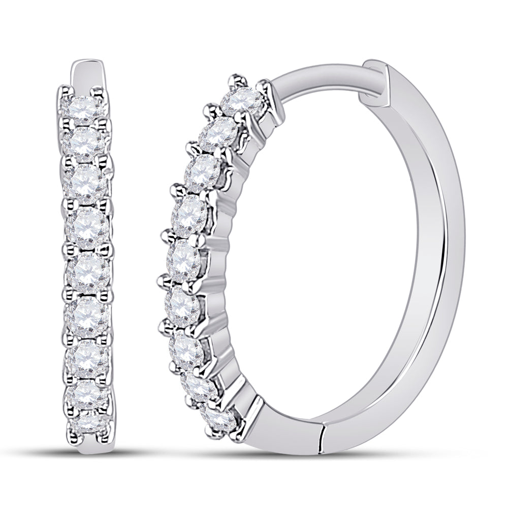 10Kt White Gold Womens Round Diamond Single Row Hoop Earrings 1/4 Cttw (1.67 grams)