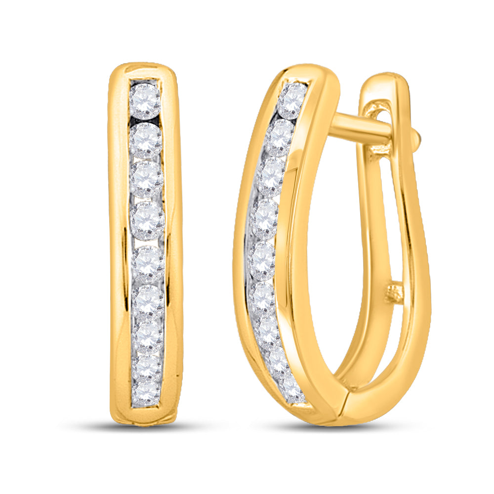 Gold Hoop Earrings 1/4 Cttw Round Natural Diamond Womens (1.64 grams)