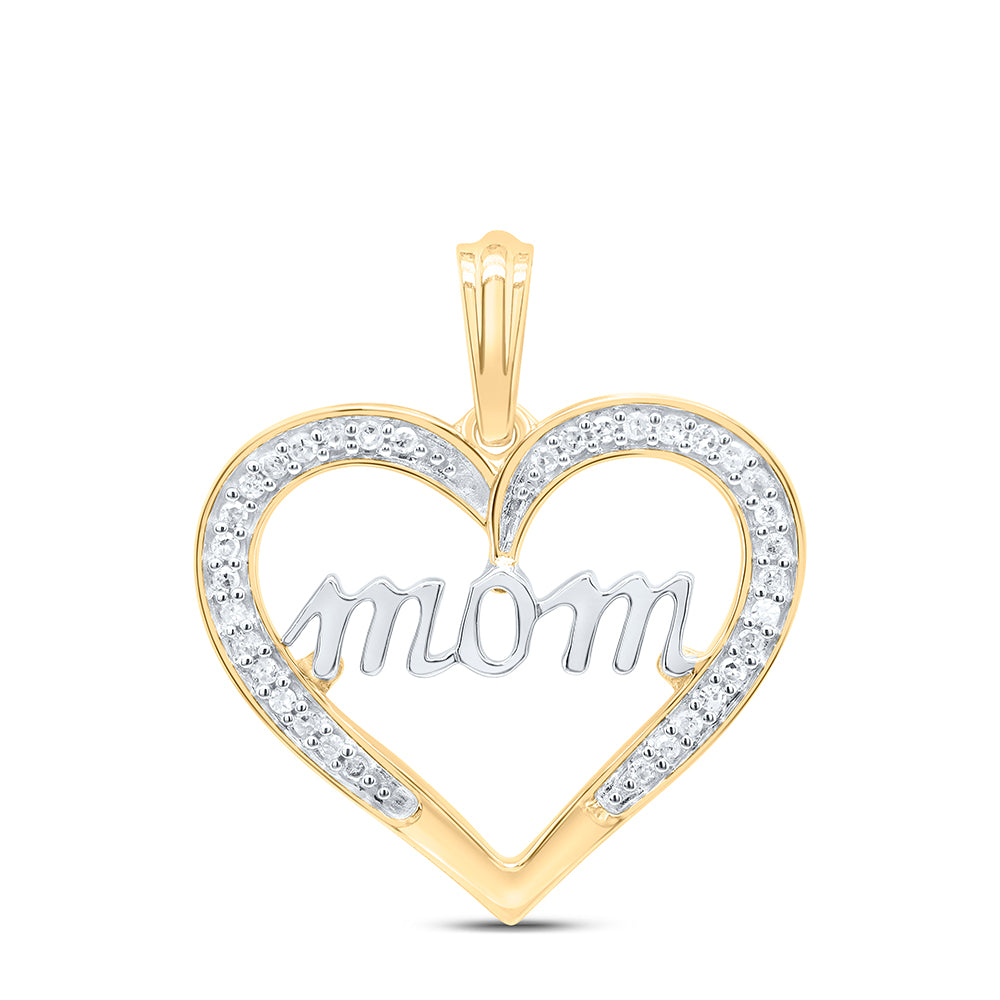 Gold Heart Mom Pendant 1/8 Cttw Round Natural Diamond Womens (1.53 grams)