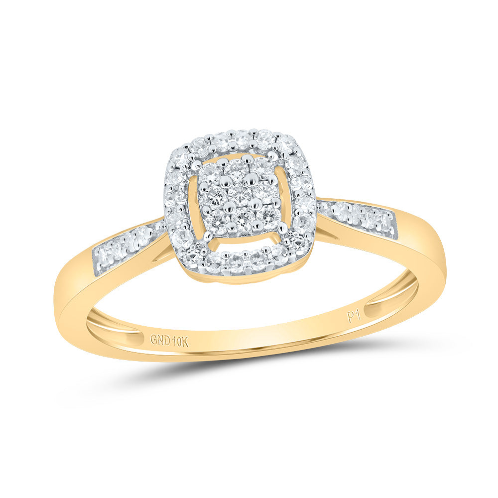 Gold Square Cluster Ring 1/8 Cttw Round Natural Diamond Womens (2.17 grams)