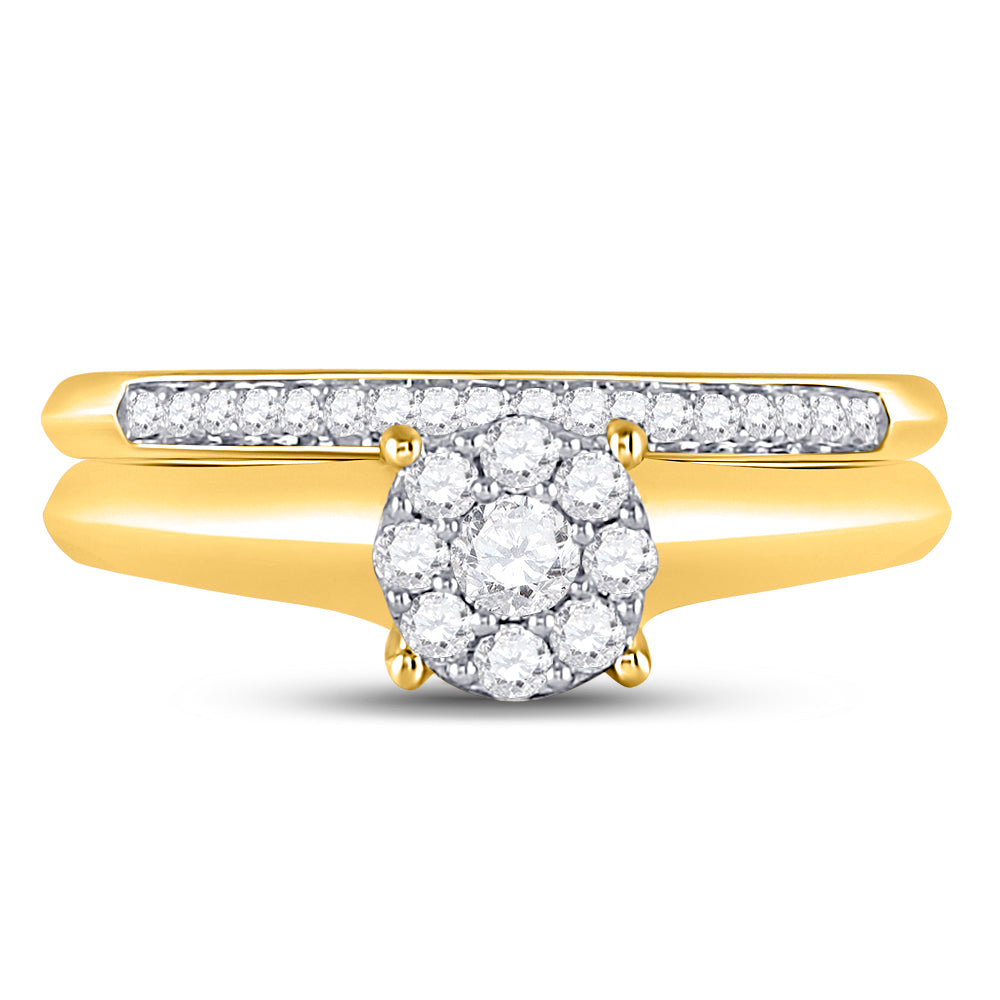 Gold Solitaire Bridal Wedding Ring Band Set 1/3 Cttw Round Natural Diamond Womens (3.18 grams)