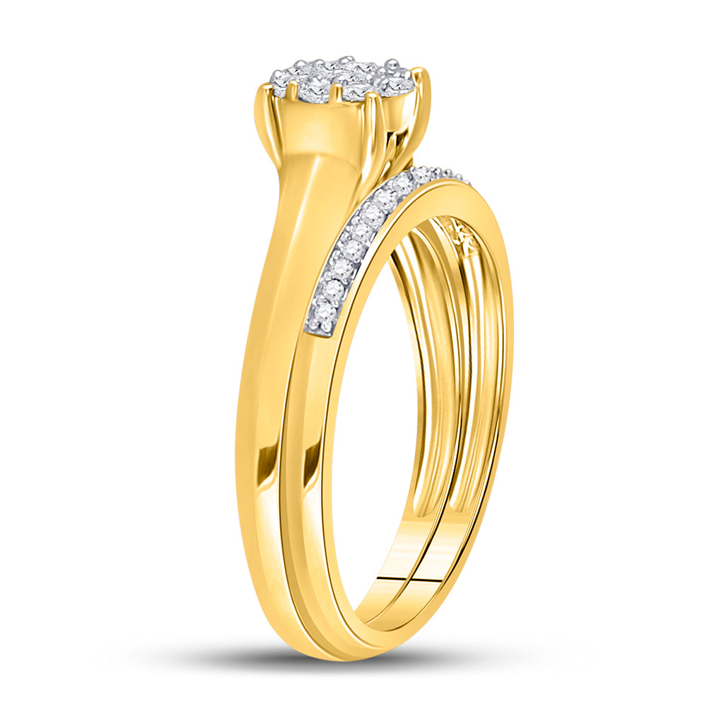 Gold Solitaire Bridal Wedding Ring Band Set 1/3 Cttw Round Natural Diamond Womens (3.18 grams)