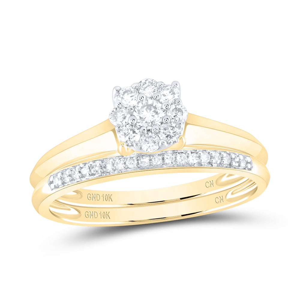 Gold Solitaire Bridal Wedding Ring Band Set 1/3 Cttw Round Natural Diamond Womens (3.18 grams)