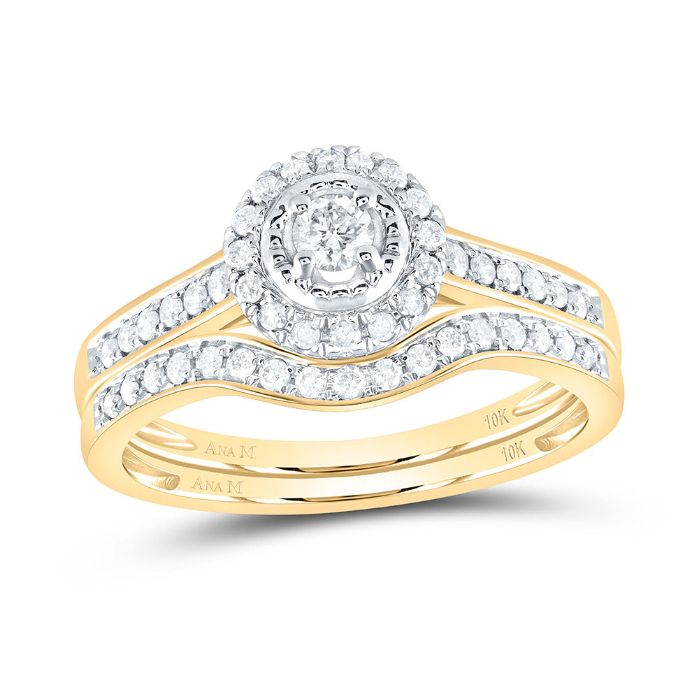 Gold Solitaire Bridal Wedding Ring Band Set 1/3 Cttw Round Natural Diamond Womens (2.98 grams)