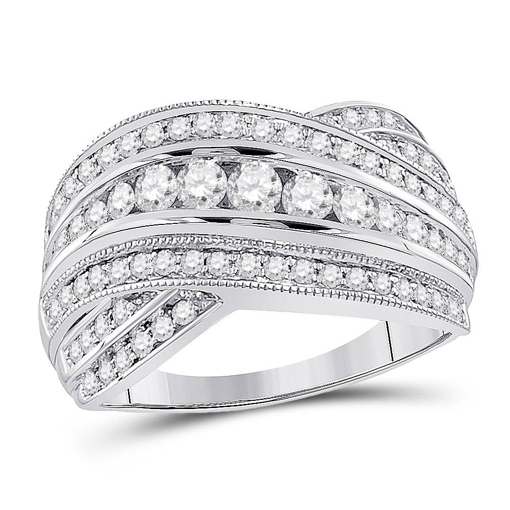 14Kt White Gold 1Ct Diamond Ana M Fashion High Ladies Wedding Band (6.29 grams)