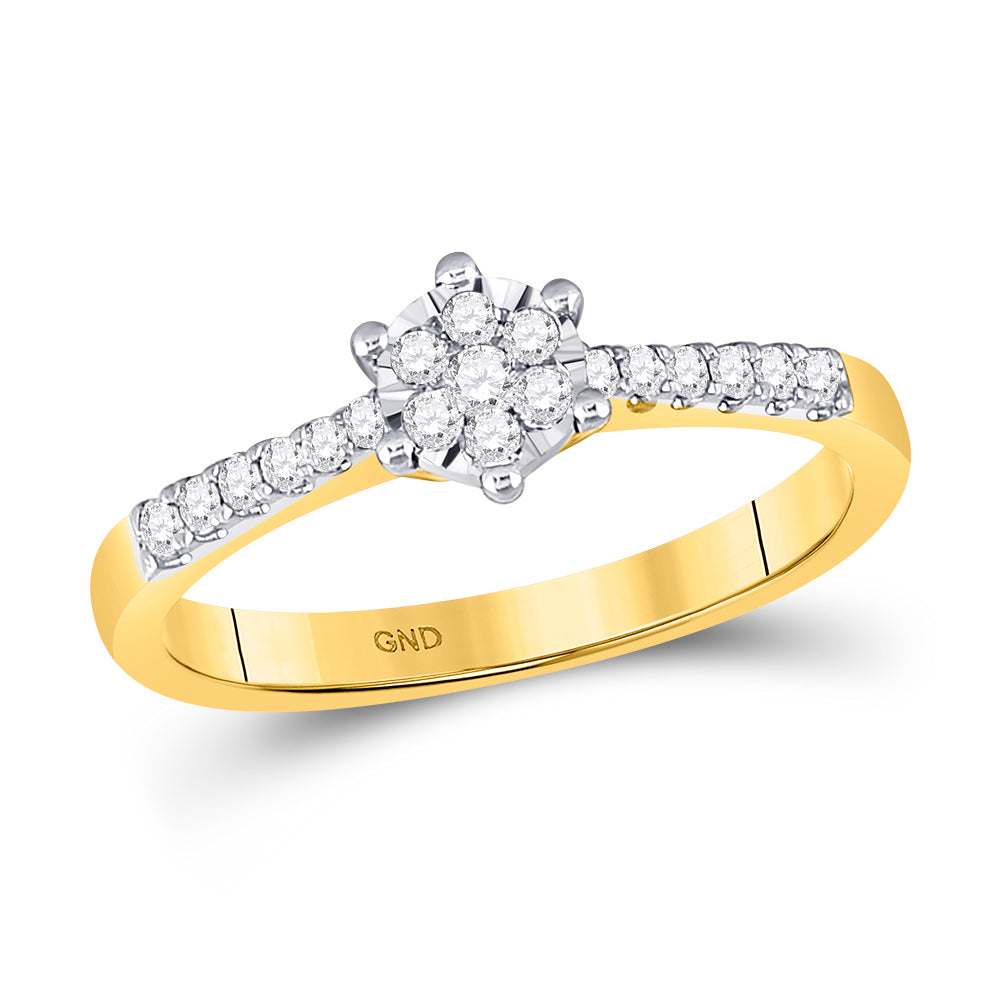Gold Cluster Stackable Band Ring 1/5 Cttw Round Natural Diamond Womens (2.53 grams)