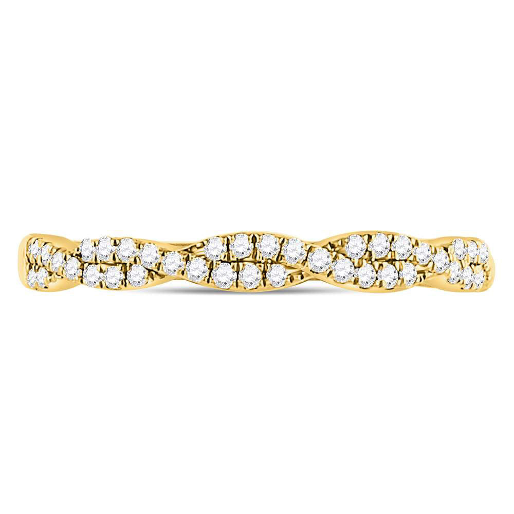 Gold Twist Stackable Band Ring 1/4 Cttw Round Natural Diamond Womens (2.09 grams)