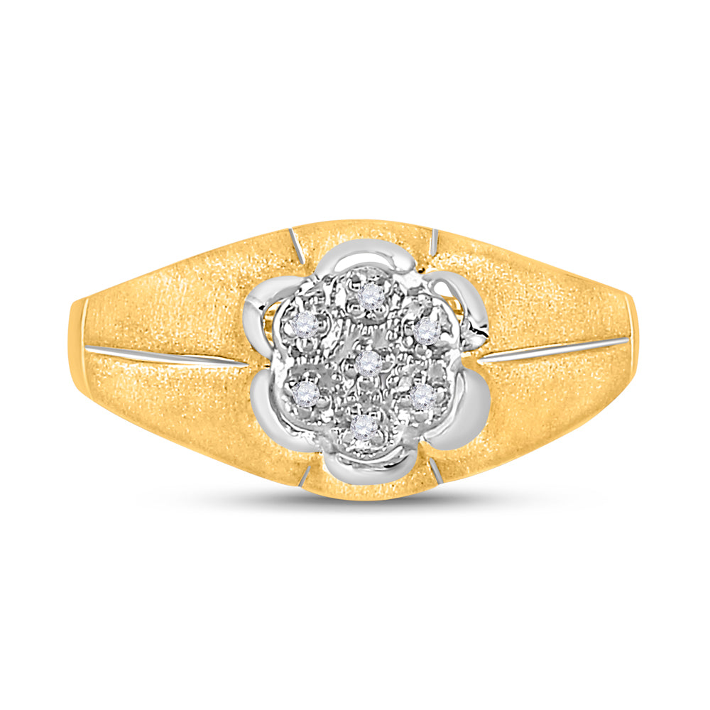 Gold Matte Flower Cluster Ring .02 Cttw Round Natural Diamond Mens (1.83 grams)