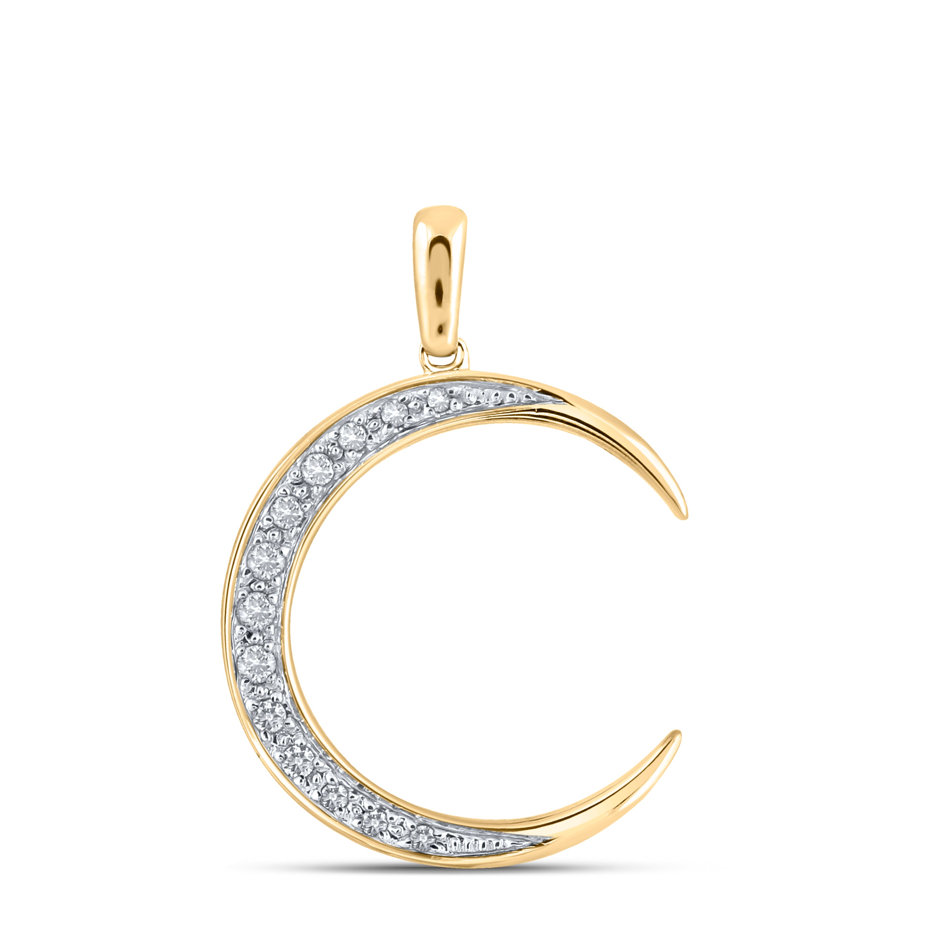 Gold Crescent Moon Star Pendant 1/6 Cttw Round Natural Diamond Womens (1.95 grams)